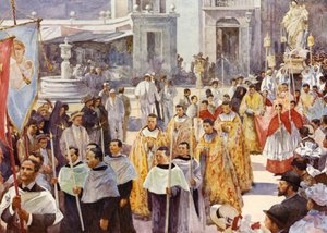 Roomalaiskatolinen kulkue (väri litho)
