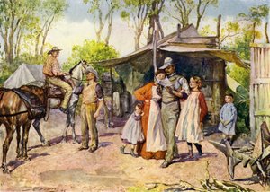 Kirjeiden jakelu Australian pensaassa (väri litho) tekijältä John Henry Frederick (after) Bacon
