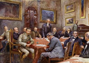 Rauhansopimuksen allekirjoittaminen Pretoriassa (väri litho)