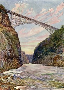 Silta Victorian putouksilla, Rhodesiassa (väri litho)