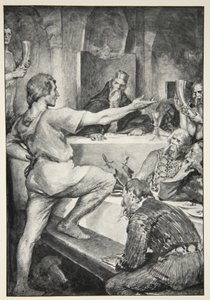 Beowulf vastaa ylpeästi Hunferthille M.I.:n teoksesta Hero Myths and Legends of the British Race. Ebbutt, 1910