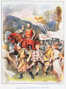 Bringing the Coronation Stone of Scone, kuvitus "Stories of Royal Children from English Storiesista", Doris Ashley, julkaisija Raphael Tuck, 1920