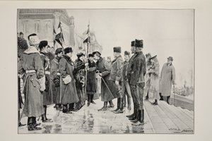 Lady Minto esittelee Herchmerin hevosen värit Ottawasta lähdettäessä 19. tammikuuta 1900, J.C. Hemmentin valokuvasta.