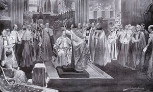 Kuningas Edward VII:n kruunasi Canterburyn arkkipiispa, Westminster Abbey, Lontoo, 1902