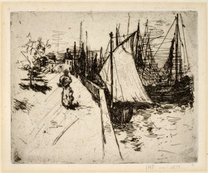 Nainen laiturilla, Honfleur tekijältä John Henry Twachtman