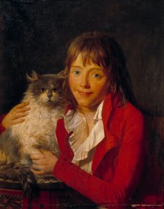 John Hoppnerin (1758-1810) maalaus Lapsi ja hänen kissansa 1800-luvun Pariisi, Musee d
