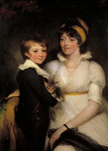 John Hoppnerin (1758-1810) maalaus Nuori nainen ja pikkupoika pitelemässä kissaa tekijältä John Hoppner