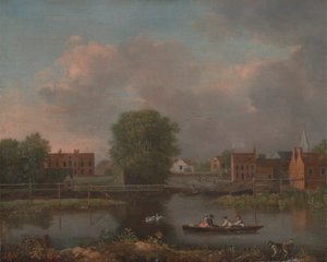 Jokimaisema, mahdollisesti näkymä Rochester Bridgen West Endistä tekijältä John Inigo Richards RA