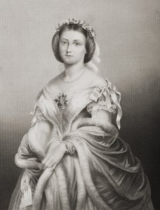 H.R.H. Prinsessa Victoria Adelaide Maria Louisa (1840-1901) Englannin kuninkaallinen prinsessa, kaiverrus D.J. Pound valokuvasta, "The Drawing-Room of Eminent Personages, Volume 2", julkaistu Lo-lehdessä