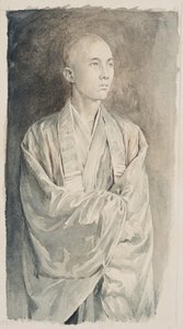 Muotokuva papista Lyemitsun temppelissä, Nikko, n. 1888 (seepiapesu paperille)