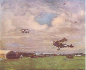 Lentopaikka vuonna 1918, Collinsin julkaisemasta Brittiseikkailusta vuodelta 1947. tekijältä John Lavery