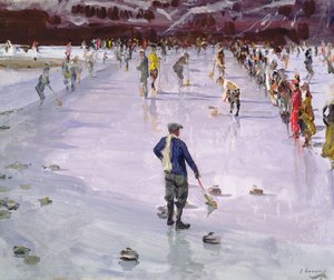 Curling in Wengen (öljy kankaalle)