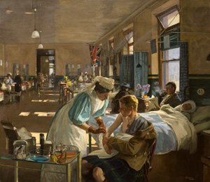Ensimmäinen haavoittunut Lontoon sairaalassa, elokuussa 1914 tekijältä John Lavery