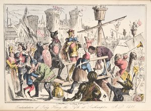 Henry V.:n alukseen Southamptonissa 1415 jKr., Englannin sarjakuvahistoriasta, pub. 1864 (käsinvärinen etsaus) tekijältä John Leech