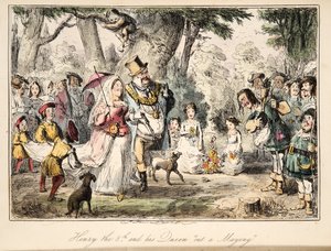 Henry VIII ja hänen Queen Out-a-Maying, Englannin sarjakuvahistoriasta, pub. 1864 (käsinvärinen etsaus)
