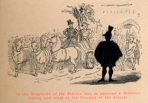 Tableaun etualalla voidaan havaita patriisilainen, joka näyttää hyvin mustalta t. tekijältä John Leech