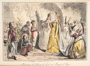 Henrik VI:n avioliitto Anjoun Margaretin kanssa Englannin sarjakuvahistoriasta, pub. 1864 (käsinvärinen etsaus)
