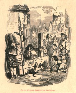 Perkin Warbeck lukemassa tunnustustaan, 1897. tekijältä John Leech