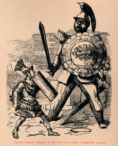 Loistava taistelu T Manliusin ja jättimäisen gallialaisen välillä, 1852 tekijältä John Leech