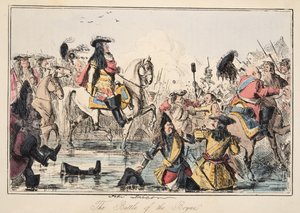 The Battle of the Boyne, Englannin sarjakuvahistoriasta, pub. 1864 (käsinvärinen etsaus) tekijältä John Leech