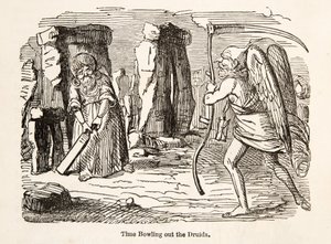 Time Bowling out the Druids, sarjakuva Englannin pubista. 1864 tekijältä John Leech