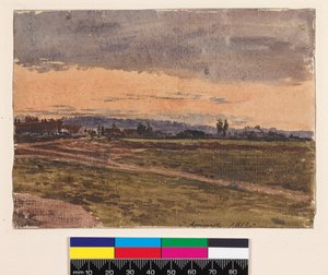 Reto: Auringonlasku. Verso: Luonnos samasta aiheesta, 1812 tekijältä John Linnell