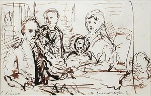 William Albin Garratt ja perhe, noin 1830 (tussi ja muste paperille). tekijältä John Linnell