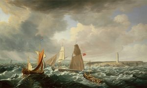 Brigantine, hollantilainen Galiot ja kalastusalukset (öljy kankaalle)