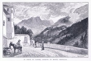 Pieve Di Cadoressa katsomassa Monte Cristalloon, The Magazine of Art 1893, Cassell and Company tekijältä John MacWhirter