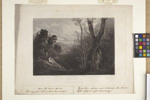 Saatana pohtii Aatamia ja Eevaa paratiisissa (mezzotint) tekijältä John Marin