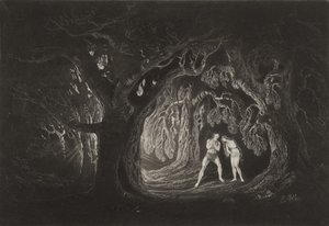 Adam kuulee Kaikkivaltiaan äänen, n. 1827 (mezzotint) tekijältä John Martin