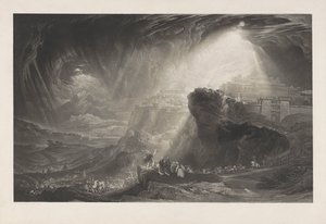 Joosua käskee auringon pysähtymään, todisteeksi tekstin edessä tekijältä John Martin