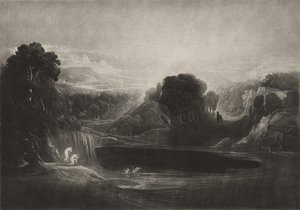 Paratiisi - Aadam ja Eeva - Aamulaulu, n. 1827 (mezzotint) tekijältä John Martin