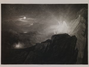 Enkelit vartioivat paratiisia yöllä, kuvitus John Miltonin "Kadonnut paratiisi", kirja 4, rivi 866 tekijältä John Martin
