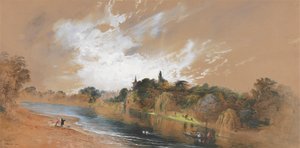 Thames-joen ranta, vastapäätä paavin huvilaa tekijältä John Martin