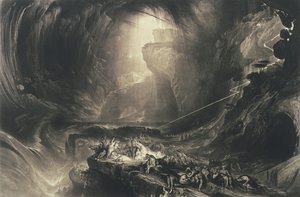 Vedenpaisumus, 1828 (mezzotintti etsauksella) tekijältä John Martin