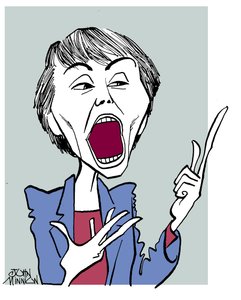 Camille Paglia - karikatyyri suu auki tekijältä John Minnion