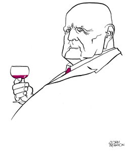 Jean Sibelius vanhana miehenä viinilasillisen kanssa