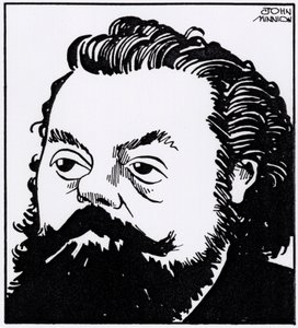 Modest Petrovich Mussorgsky, karikatyyrimuotokuva tekijältä John Minnion