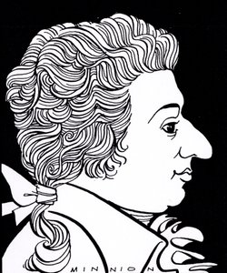 Wolfgang Amadeus Mozart - karikatyyri tekijältä John Minnion
