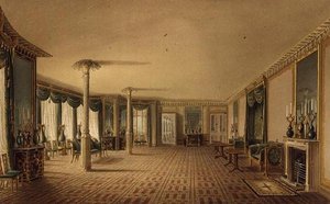 South Drawing Room tai Juhlahuoneen galleria näkymistä Royal Pavilionista, Brighton, John Nash tekijältä John Nash