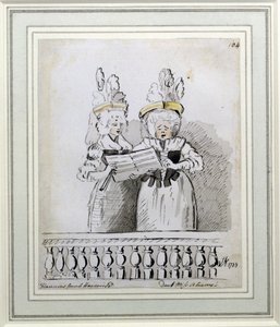 Neiti Harriettin ja Miss Theodosia Abramsin duetto, Harrisonin konsertti, Hannover Square, 1788 (muste ja pesu) tekijältä John Nixon