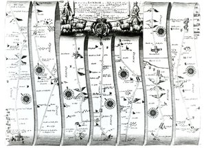 Tie Lontoosta Wellsiin ja Bury St. Edmundsiin, Ogilbyn Britanniasta, 1675 (kaiverrus)