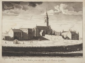 St Andrews Delineated - Näkymä Beatonsin linnan raunioista (kynä ja pese paperille)