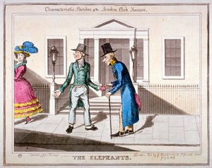 "Lontoon klubitalojen tunnusomaisia luonnoksia": "Elefantit", 1829