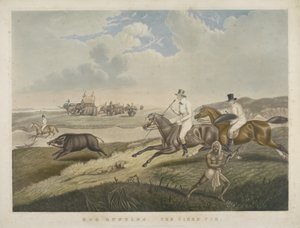 Hog Hunting: The Tired Pig, kaiverrus S.W. Fores (1785-1825) n. 1840 (käsinvärinen akvatinta) tekijältä John Platt
