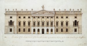 Wentworthin linna, suunnittelu etelärintamalle, n. 1760 (kynä ja muste ja akvarelli paperille) tekijältä John Platt