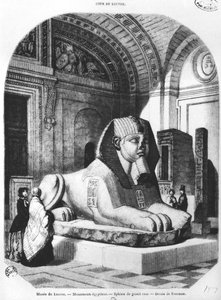 Vaaleanpunainen graniittisfinksi Louvre-museon egyptiläisissä huoneissa, kuvitus "Le Magasin Pittoresquesta" Freemanin piirustuksen jälkeen, heinäkuu 1851 tekijältä John Quartley
