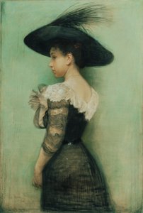 Nainen mustalla mekolla ja hatulla (Alice Hauser)