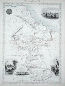 Brittiläinen Guyana, John Tallis & Co:n, New Yorkin ja Lontoon julkaisemasta World Maps -sarjasta